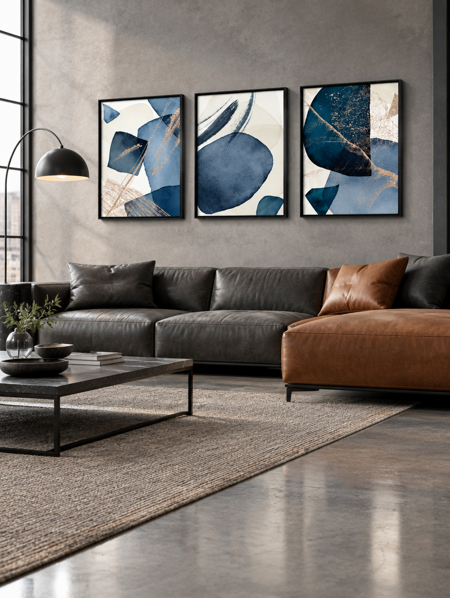 Arte contemporáneo con marcos flotantes en loft