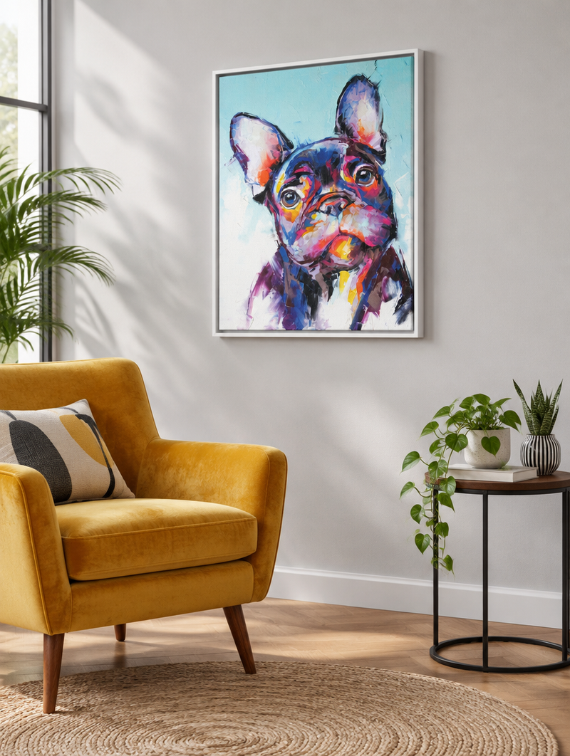 Cuadro de animales con marco flotante en sala