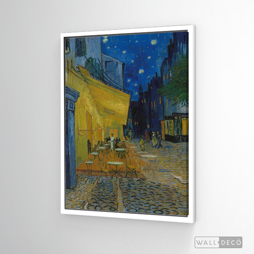 Cuadro Arte Clásico Terraza de Café de Noche – Van Gogh con marco flotante blanco mate
