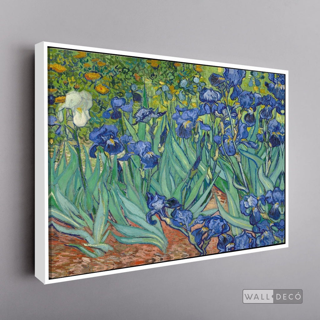 Cuadro Arte Clásico Lirios – Van Gogh con marco flotante blanco mate