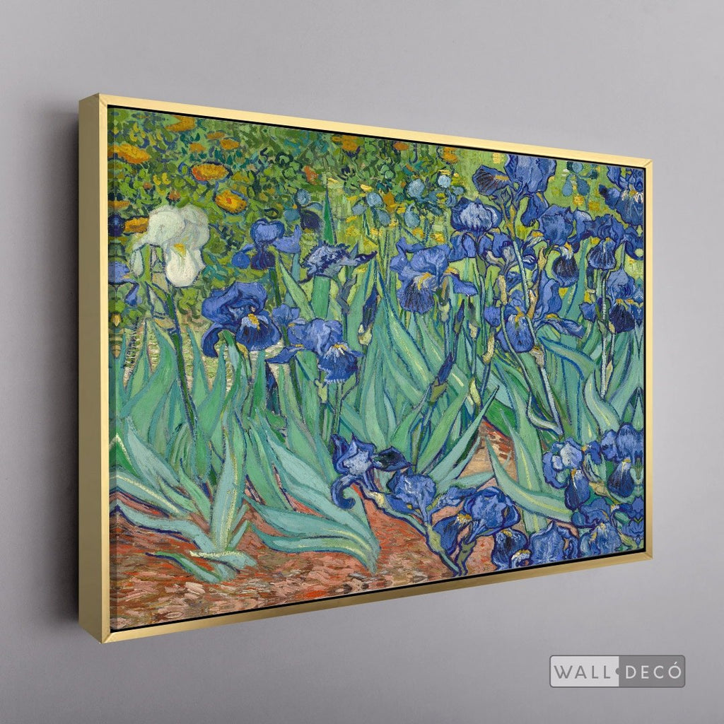 Cuadro Arte Clásico Lirios – Van Gogh con marco flotante dorado
