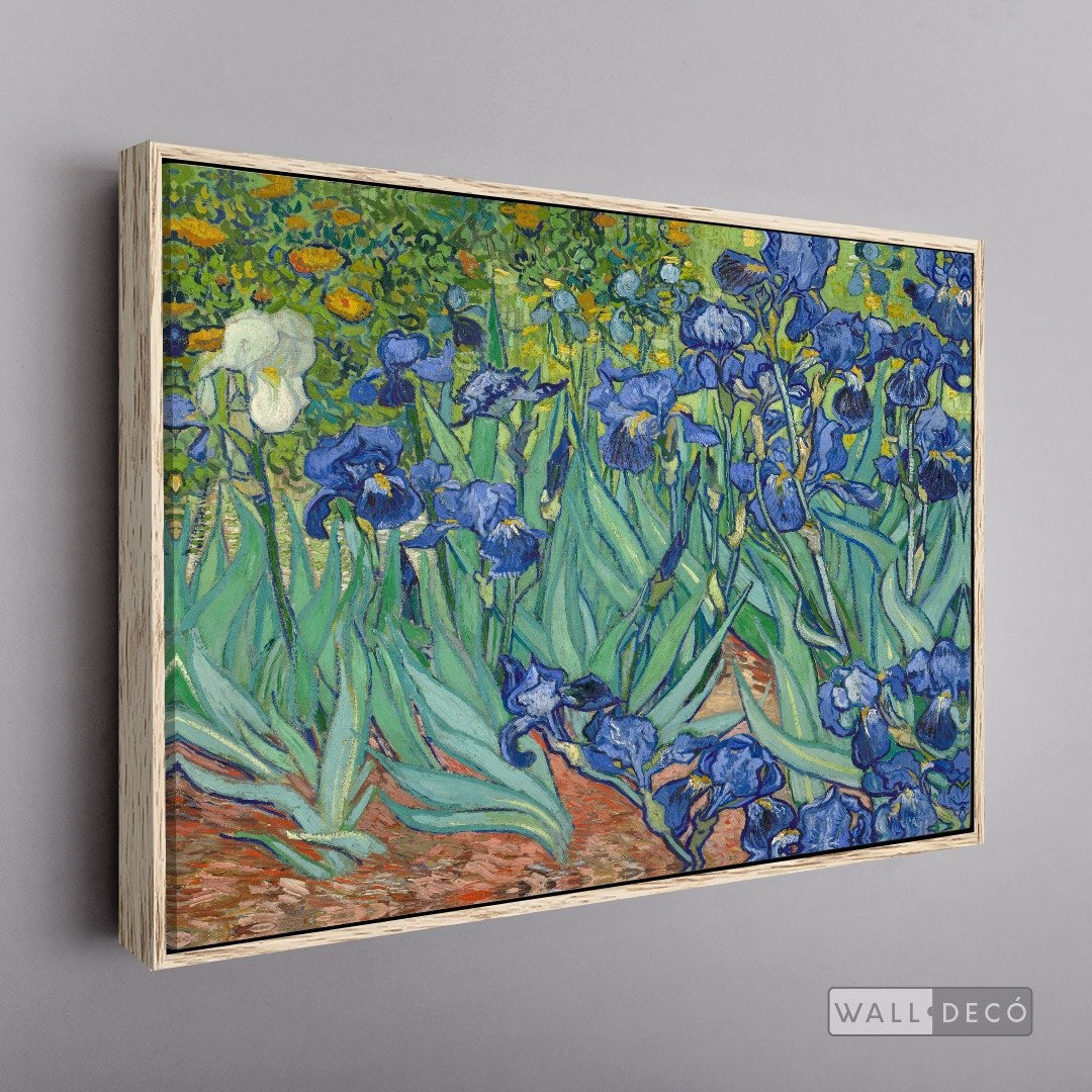 Cuadro Arte Clásico Lirios – Van Gogh con marco flotante madera vintage