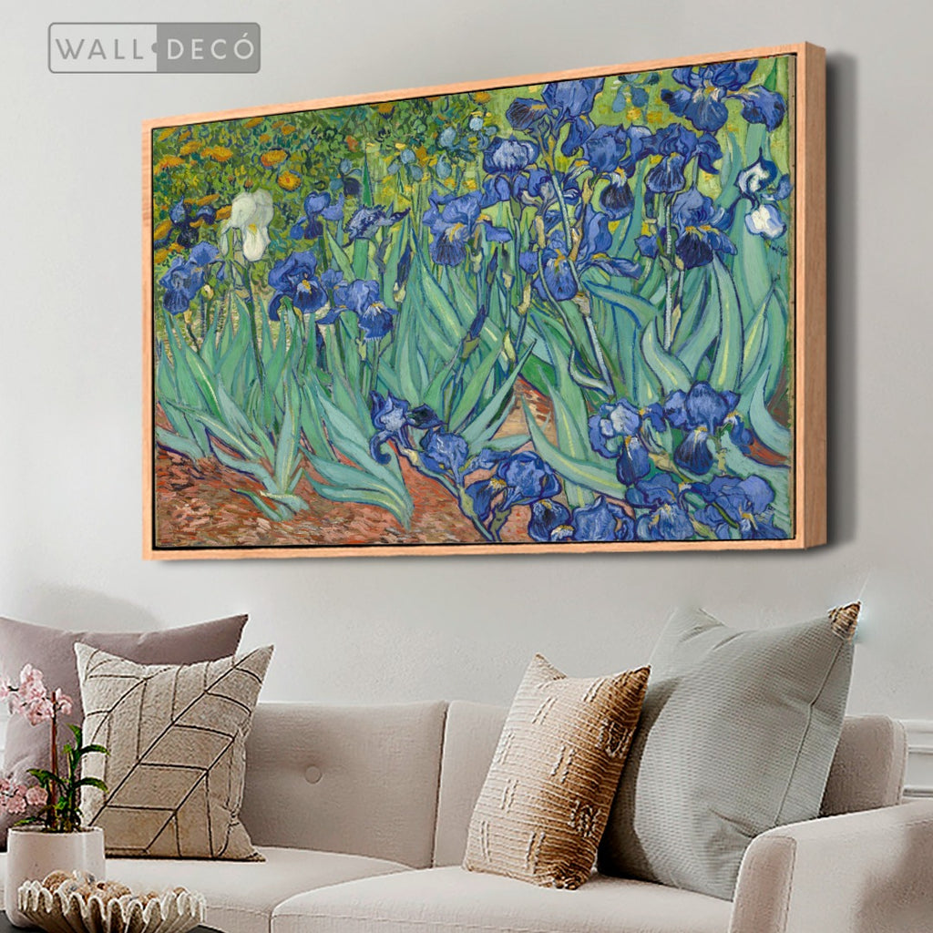 Cuadro Arte Clásico Lirios – Van Gogh con marco madera natural en sala
