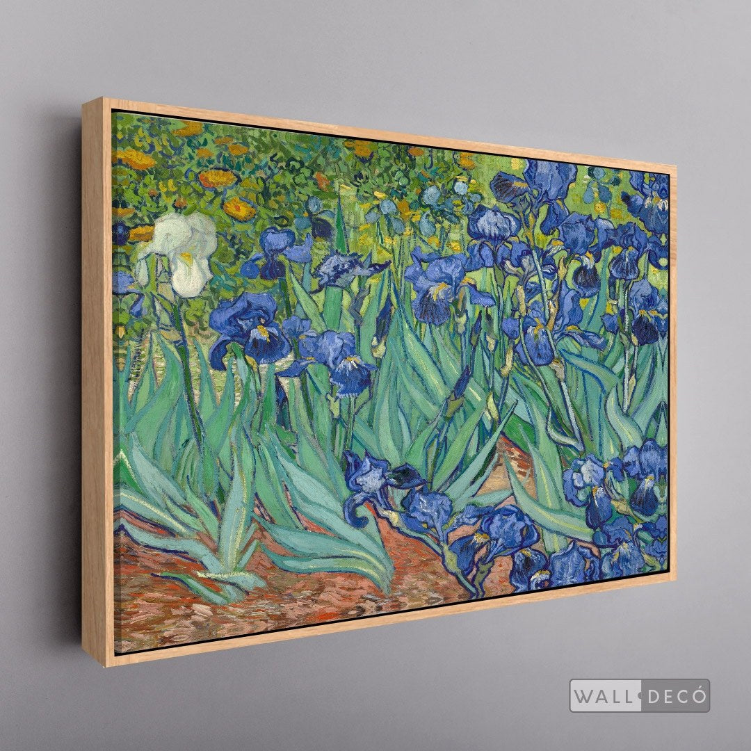 Cuadro Arte Clásico Lirios – Van Gogh con marco flotante madera natural