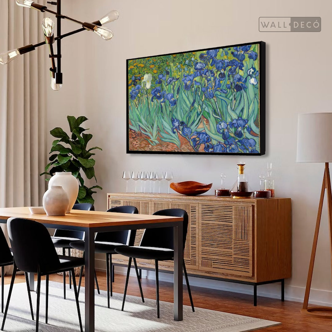 Cuadro Arte Clásico Lirios – Van Gogh con marco negro mate en comedor