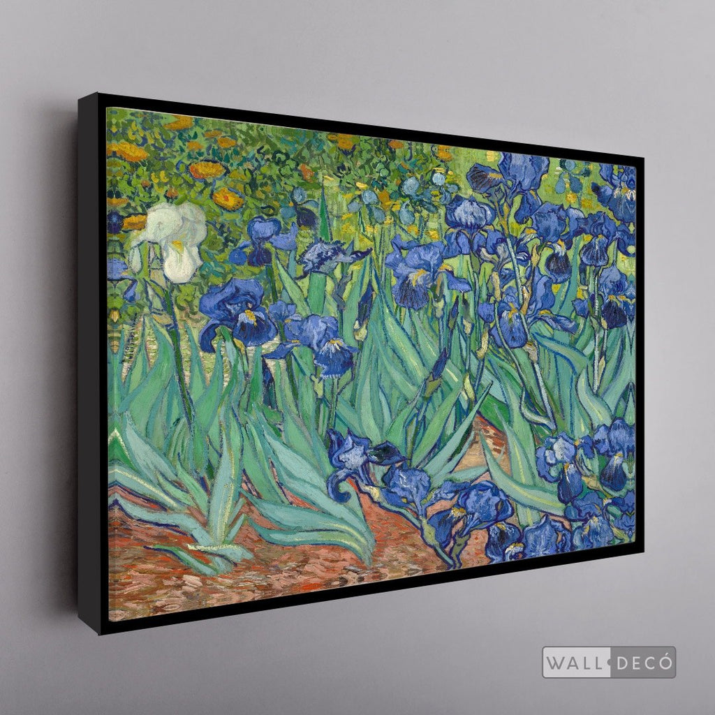 Cuadro Arte Clásico Lirios – Van Gogh con marco flotante negro mate