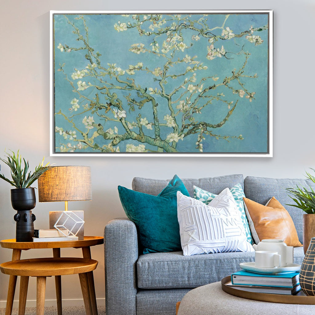 Cuadro Arte Clásico Almendro en Flor – Van Gogh con marco blanco mate en sala