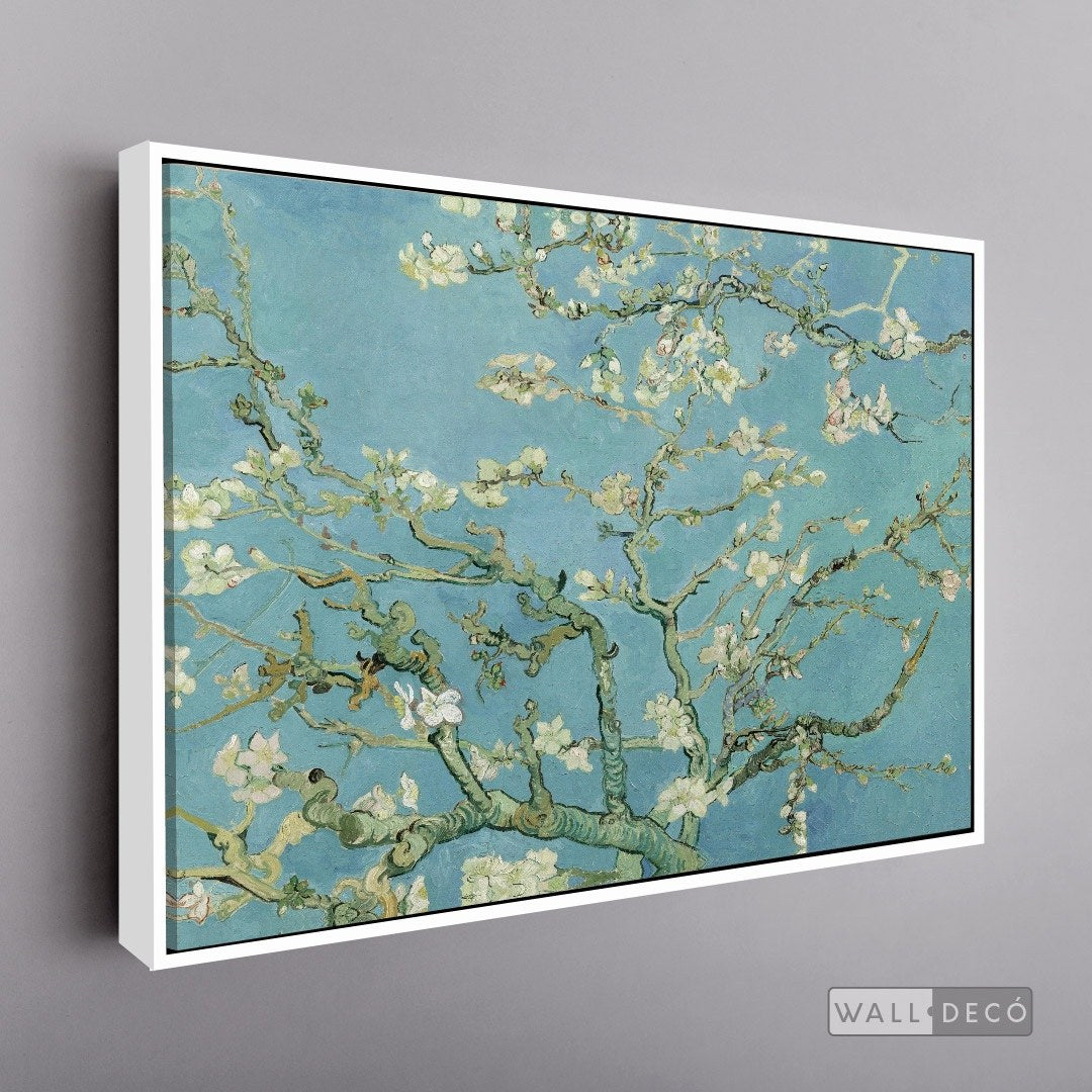 Cuadro Arte Clásico Almendro en Flor – Van Gogh con marco flotante blanco mate
