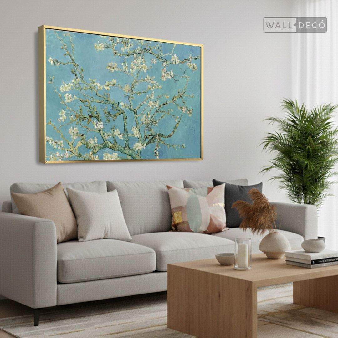 Cuadro Arte Clásico Almendro en Flor – Van Gogh con marco dorado en sala