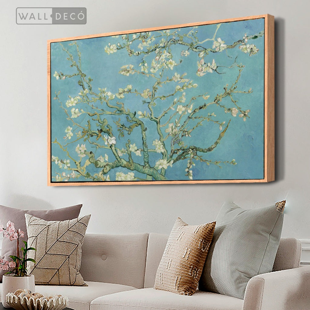 Cuadro Arte Clásico Almendro en Flor – Van Gogh con marco madera natural en sala