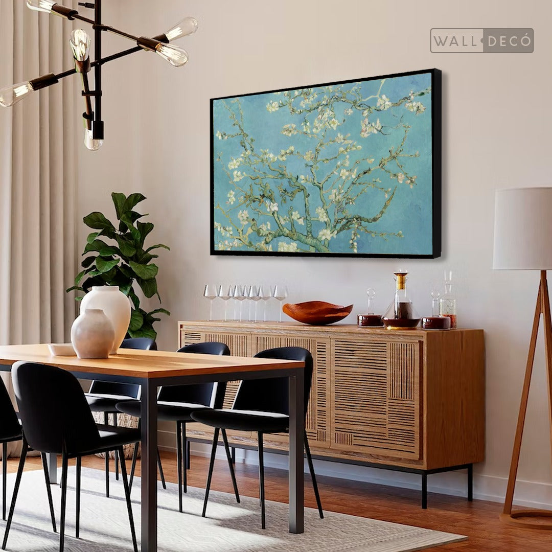 Cuadro Arte Clásico Almendro en Flor – Van Gogh con marco negro mate en comedor