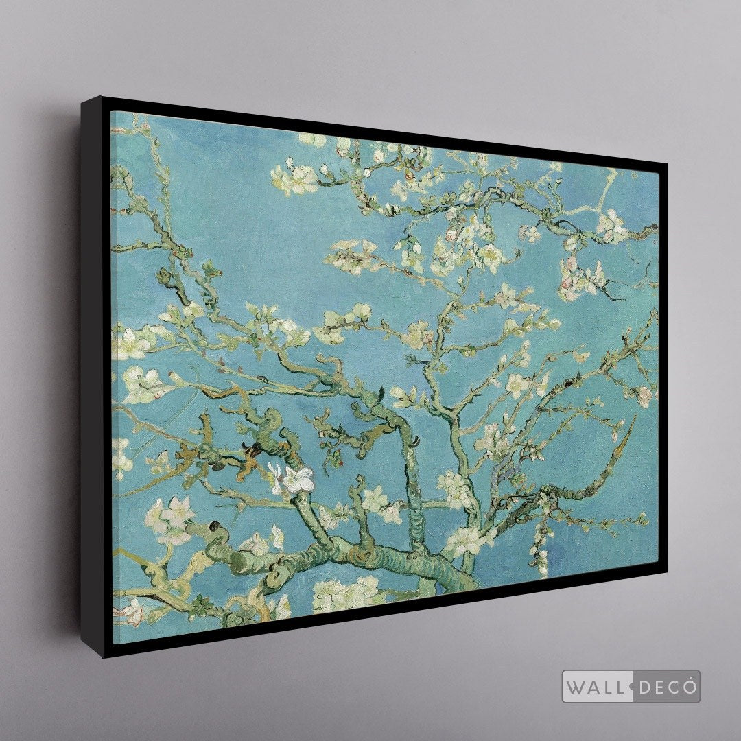Cuadro Arte Clásico Almendro en Flor – Van Gogh con marco flotante negro mate
