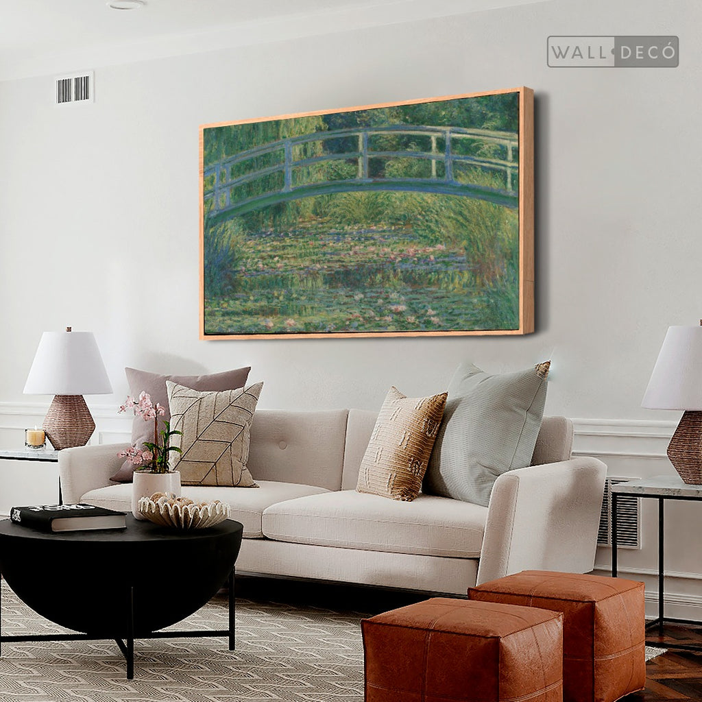 Cuadro Arte Clásico El Puente Japonés – Monet con marco madera natural en sala
