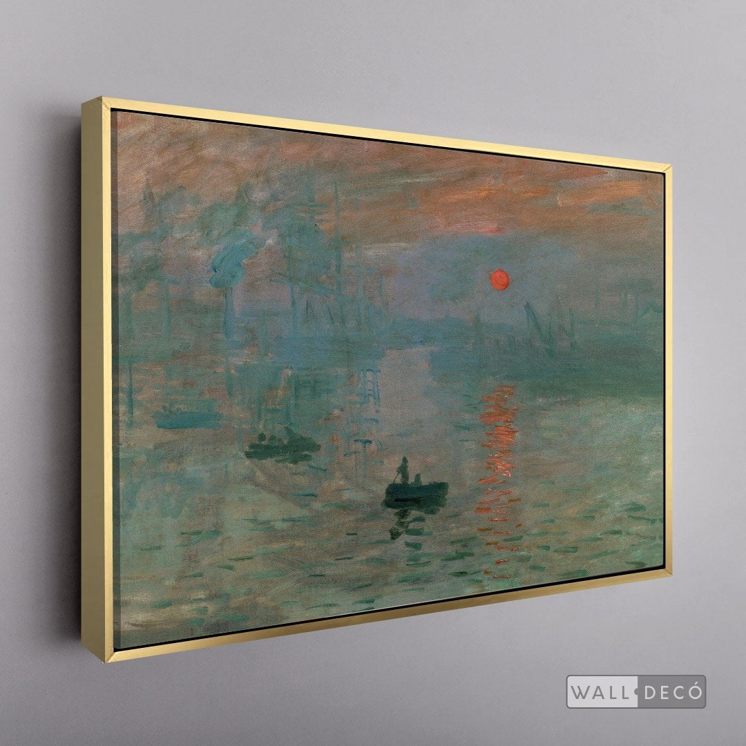 Cuadro Arte Clásico Impresión, Sol Naciente – Monet con marco flotante dorado