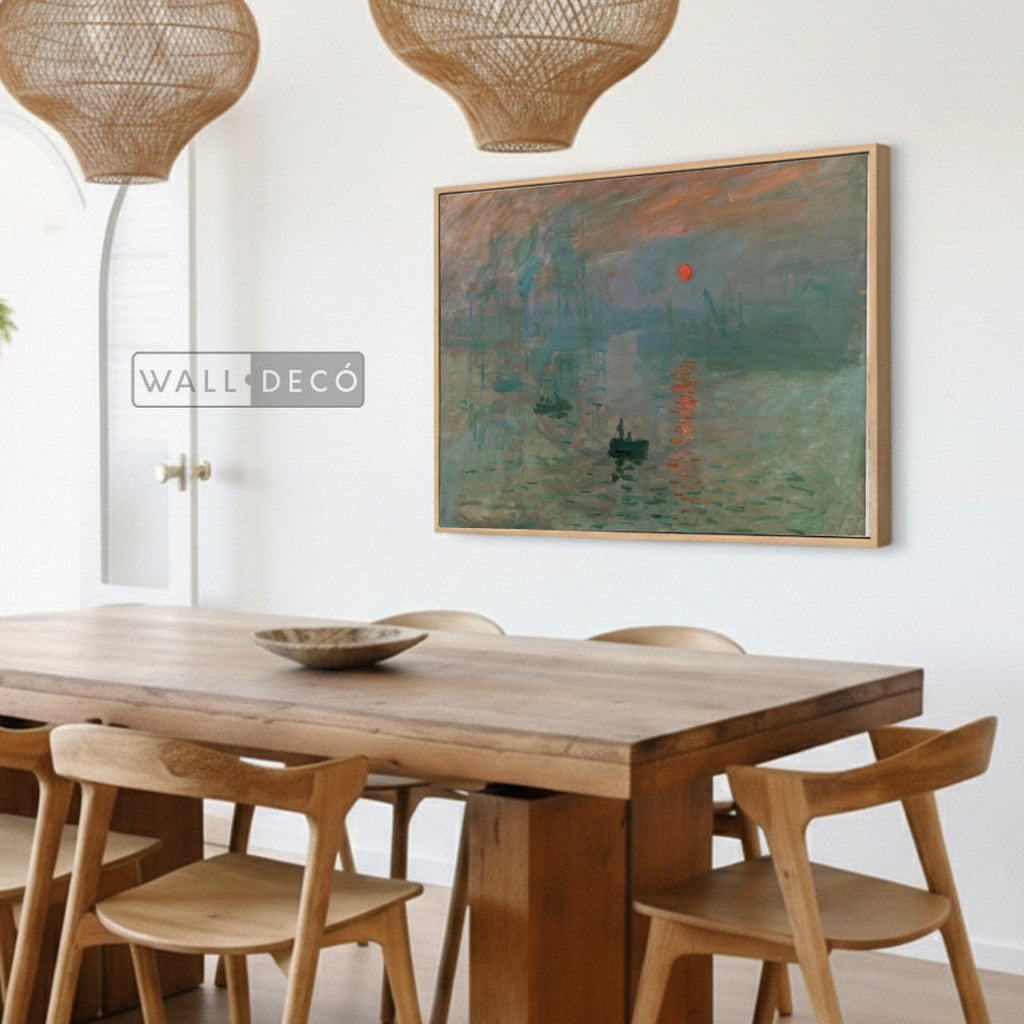 Cuadro Arte Clásico Impresión, Sol Naciente – Monet con marco madera natural en comedor
