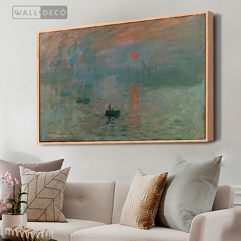 Cuadro Arte Clásico Impresión, Sol Naciente – Monet con marco madera natural en sala
