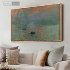 Cuadro Arte Clásico Impresión, Sol Naciente – Monet con marco madera natural en sala