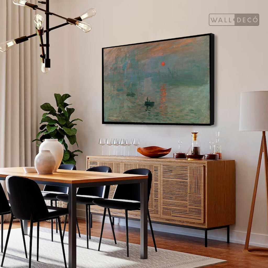 Cuadro Arte Clásico Impresión, Sol Naciente – Monet con marco negro mate en comedor
