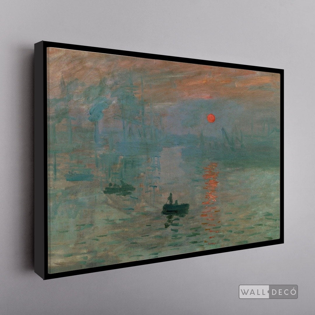 Cuadro Arte Clásico Impresión, Sol Naciente – Monet con marco flotante negro mate