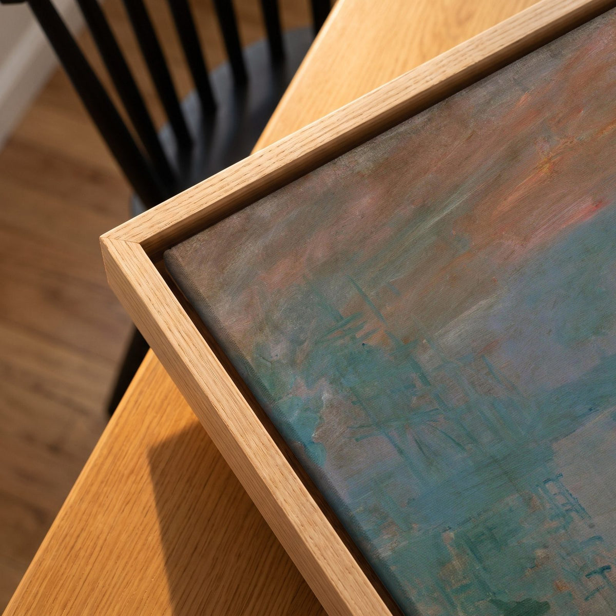 Cuadro Arte Clásico Impresión, Sol Naciente – Monet, detalle de la textura del lienzo y el marco