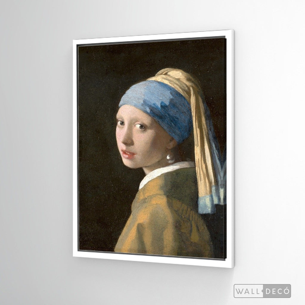 Cuadro Arte Clásico La Joven de la Perla – Vermeer con marco flotante blanco mate