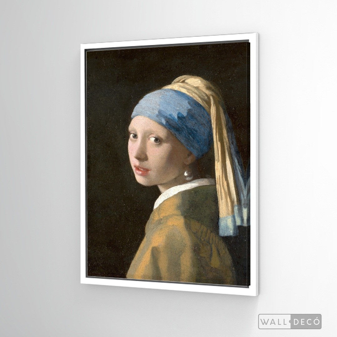 Cuadro Arte Clásico La Joven de la Perla – Vermeer con marco flotante blanco mate