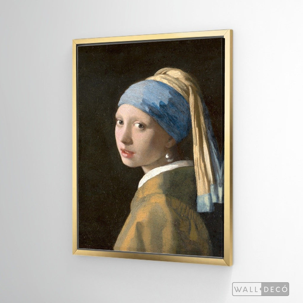Cuadro Arte Clásico La Joven de la Perla – Vermeer con marco flotante dorado