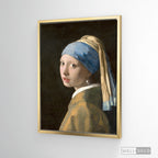 Cuadro Arte Clásico La Joven de la Perla – Vermeer con marco flotante dorado