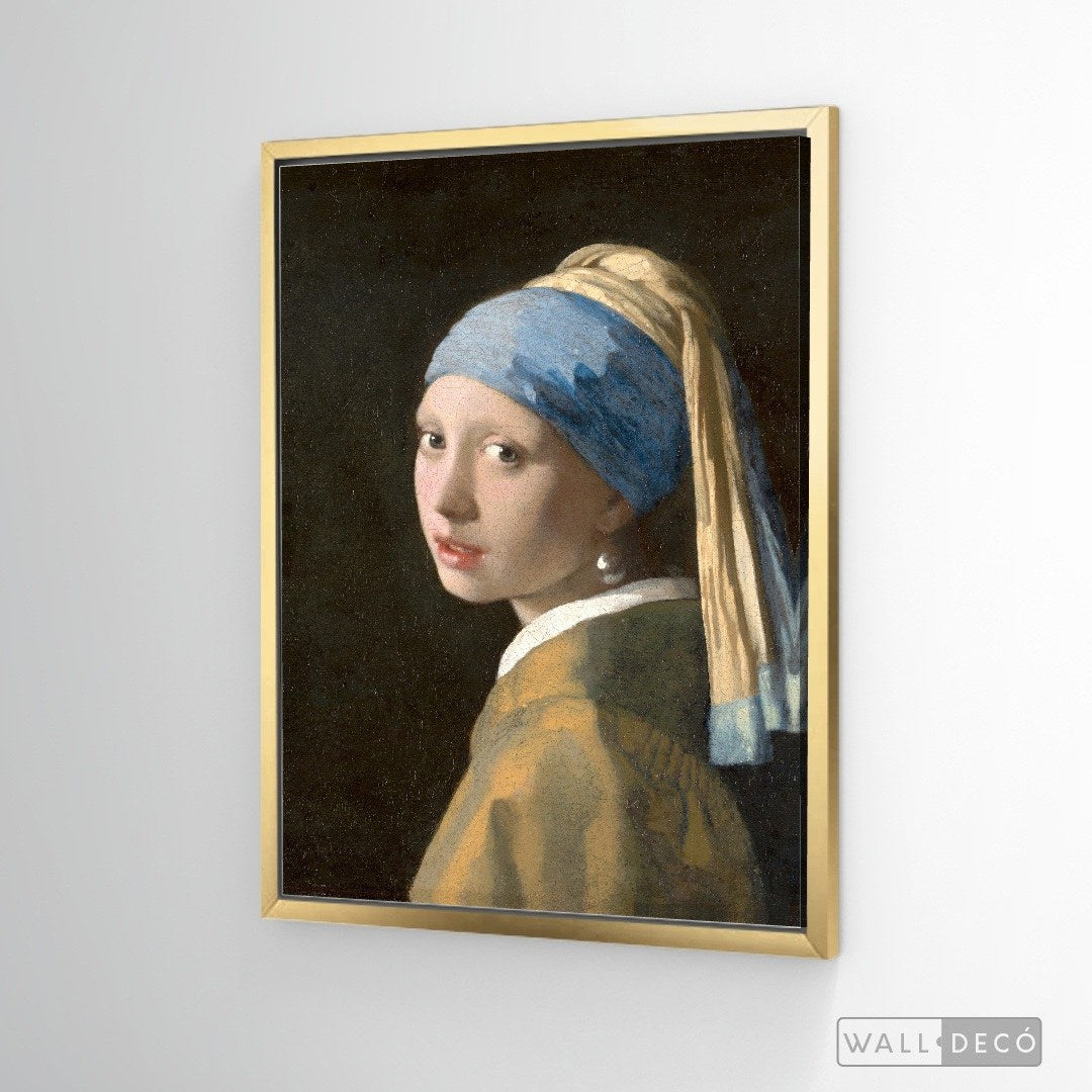 Cuadro Arte Clásico La Joven de la Perla – Vermeer con marco flotante dorado