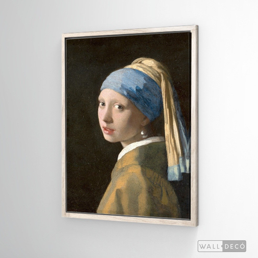 Cuadro Arte Clásico La Joven de la Perla – Vermeer con marco flotante madera vintage