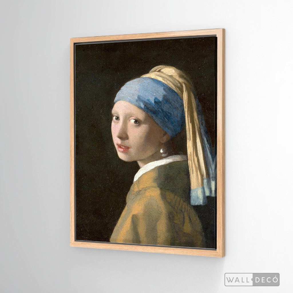 Cuadro Arte Clásico La Joven de la Perla – Vermeer con marco flotante madera natural