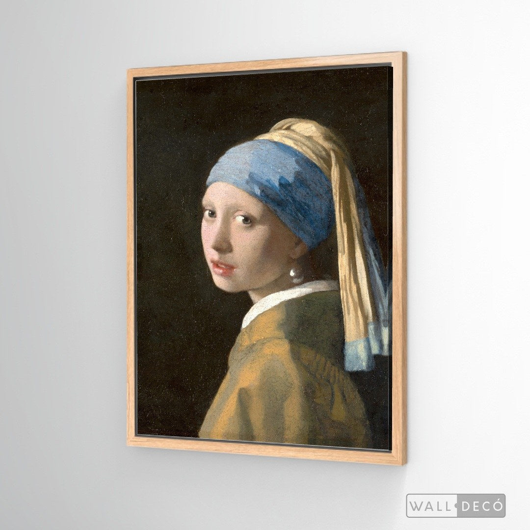 Cuadro Arte Clásico La Joven de la Perla – Vermeer con marco flotante madera natural