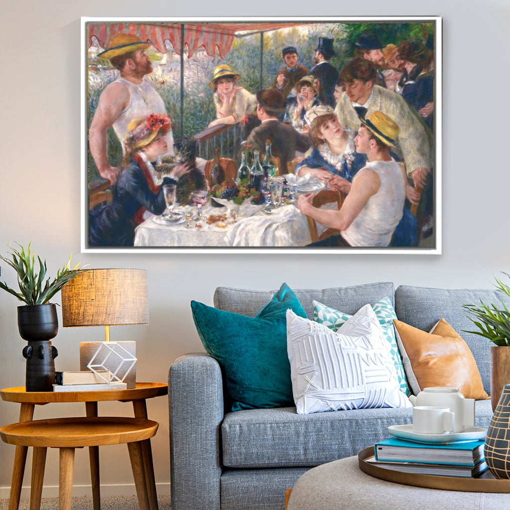 Cuadro Arte Clásico El Almuerzo de los Remeros – Renoir con marco blanco mate en sala