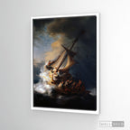 Cuadro Arte Clásico La Tormenta en el Mar de Galilea – Rembrandt con marco flotante blanco mate