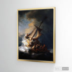 Cuadro Arte Clásico La Tormenta en el Mar de Galilea – Rembrandt con marco flotante dorado