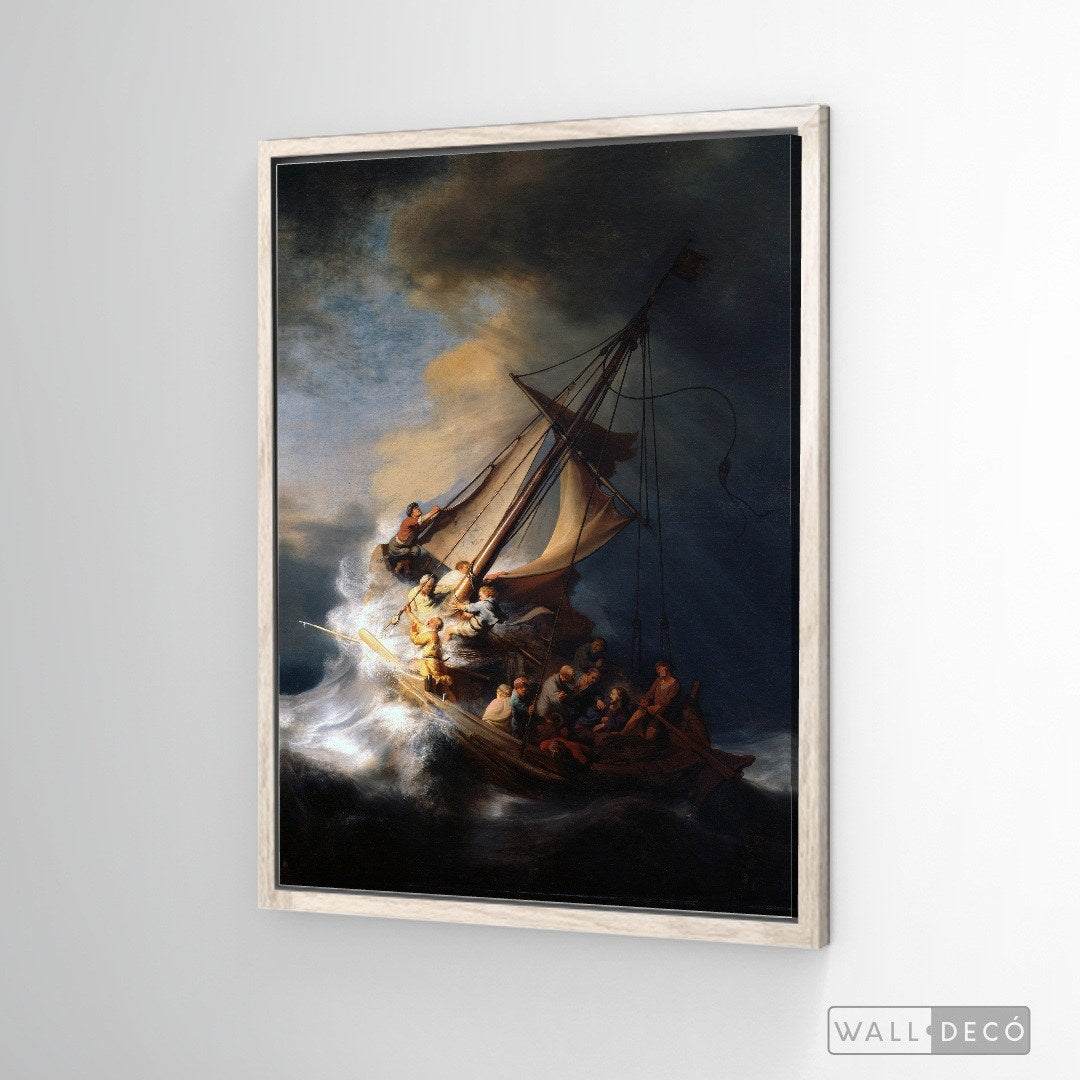 Cuadro Arte Clásico La Tormenta en el Mar de Galilea – Rembrandt con marco flotante madera vintage
