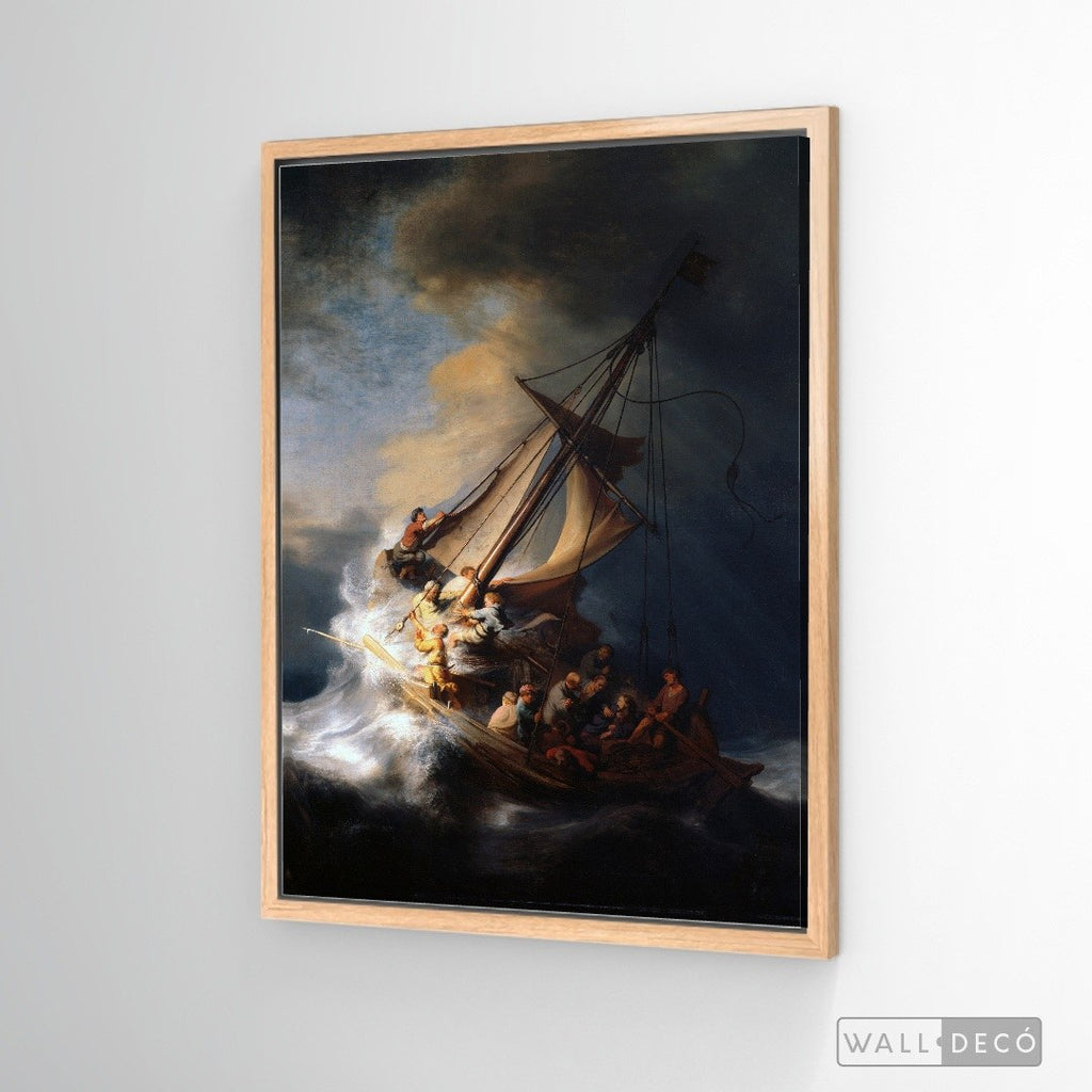 Cuadro Arte Clásico La Tormenta en el Mar de Galilea – Rembrandt con marco flotante madera natural