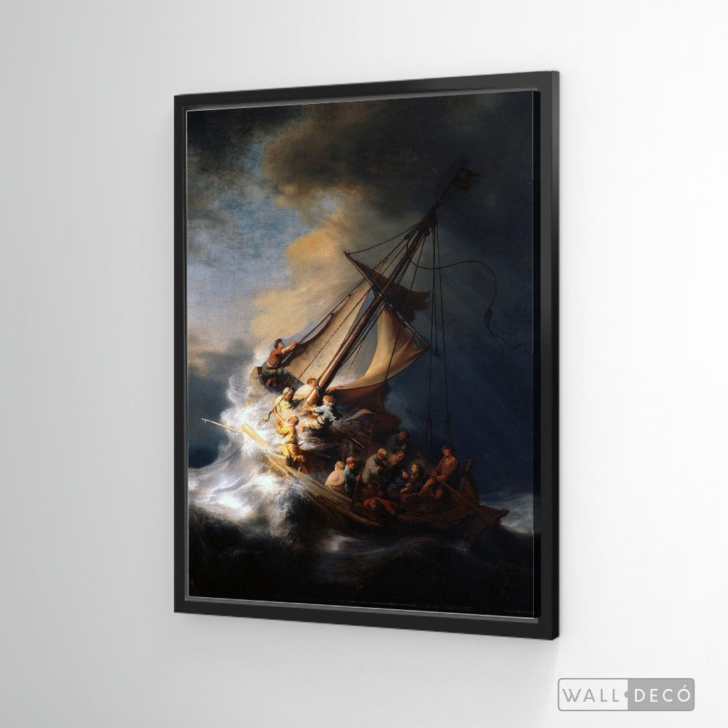 Cuadro Arte Clásico La Tormenta en el Mar de Galilea – Rembrandt con marco flotante negro mate