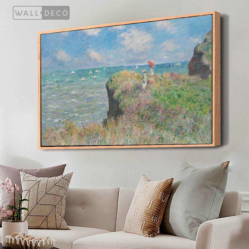 Cuadro Arte Clásico Acantilado en Pourville – Monet con marco madera natural en sala