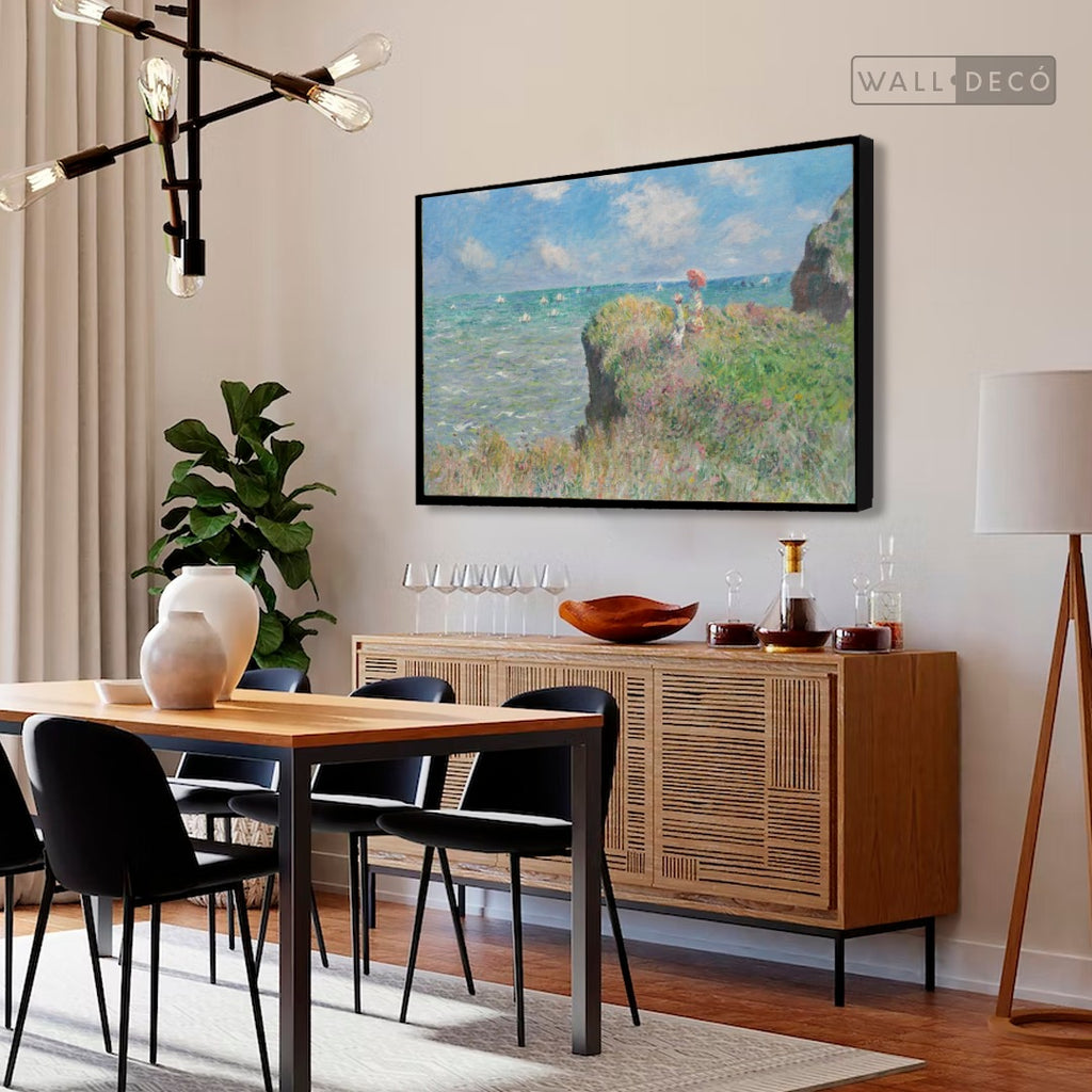 Cuadro Arte Clásico Acantilado en Pourville – Monet con marco negro mate en comedor