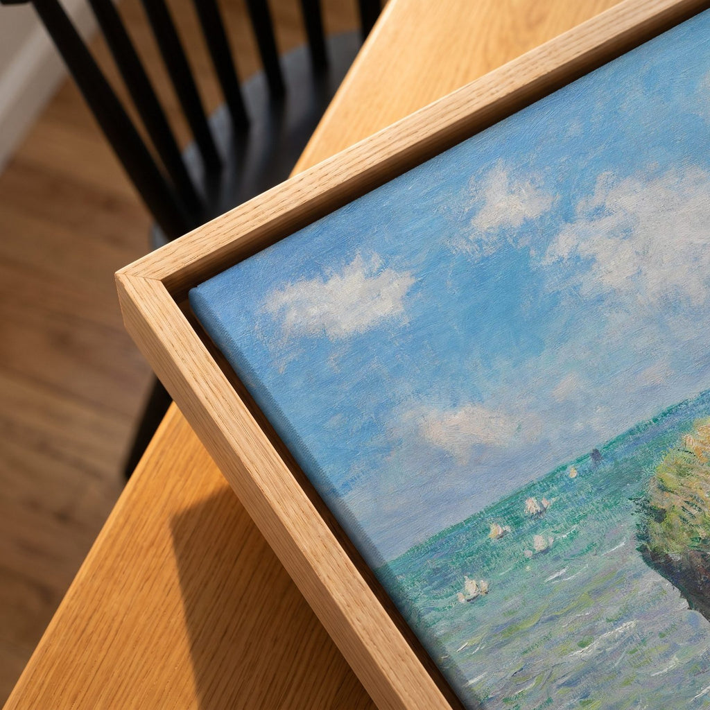 Cuadro Arte Clásico Acantilado en Pourville – Monet, detalle de la textura del lienzo y el marco
