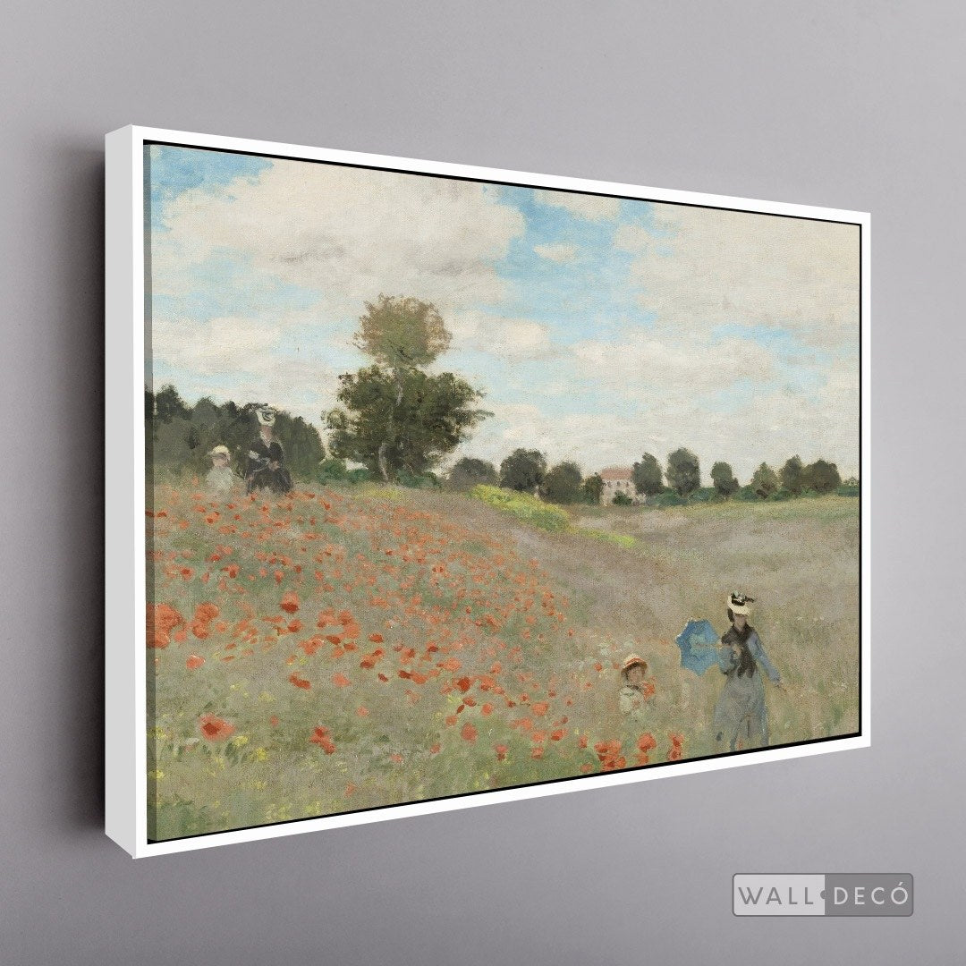 Cuadro Arte Clásico Campo de Amapolas – Monet con marco flotante blanco mate