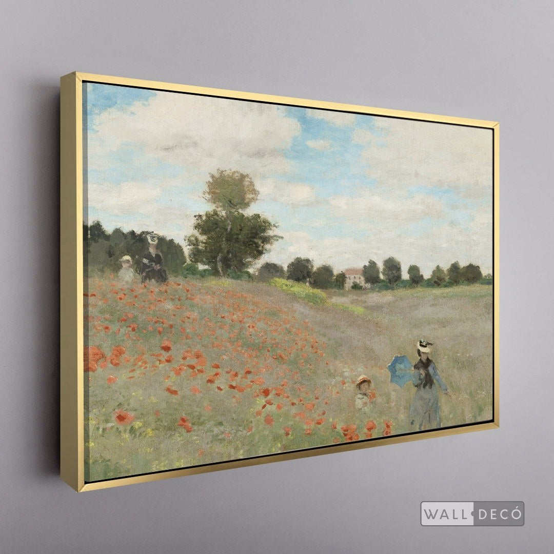 Cuadro Arte Clásico Campo de Amapolas – Monet con marco flotante dorado