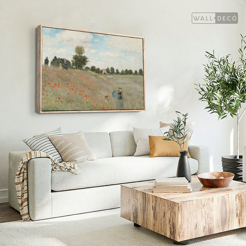 Cuadro Arte Clásico Campo de Amapolas – Monet con marco madera vintage en sala