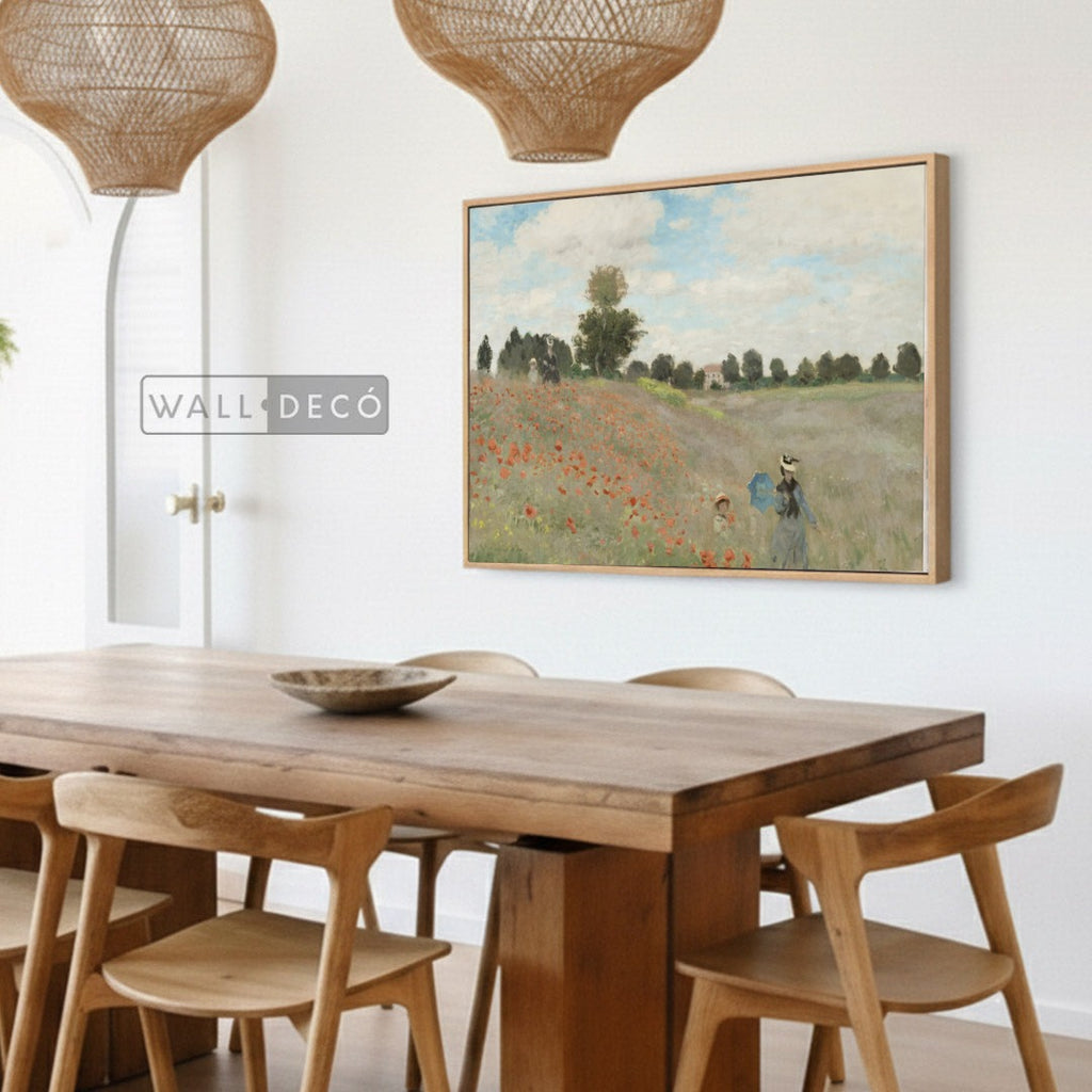 Cuadro Arte Clásico Campo de Amapolas – Monet con marco madera natural en comedor