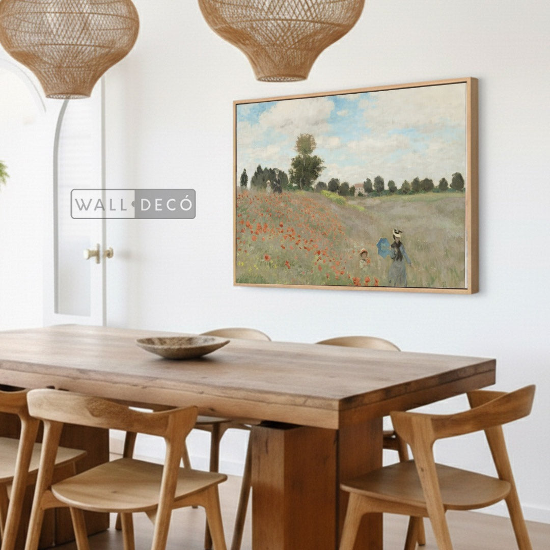Cuadro Arte Clásico Campo de Amapolas – Monet con marco madera natural en comedor