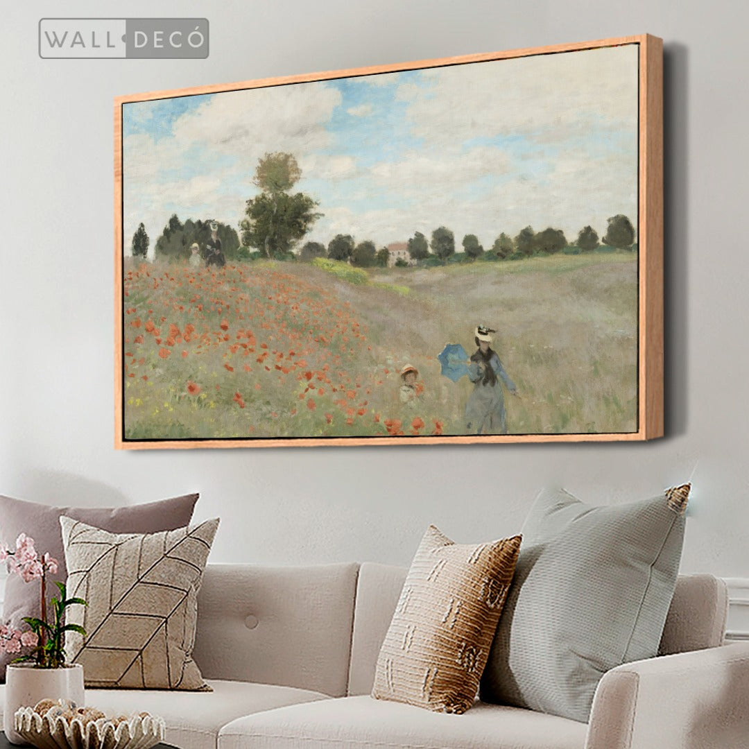 Cuadro Arte Clásico Campo de Amapolas – Monet con marco madera natural en sala