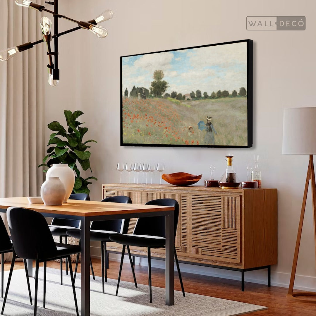 Cuadro Arte Clásico Campo de Amapolas – Monet con marco negro mate en comedor