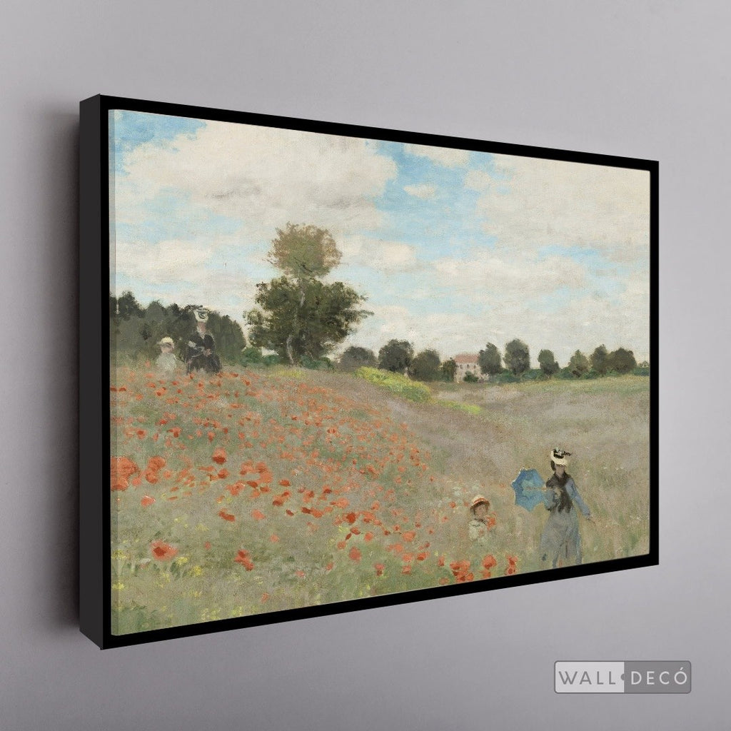 Cuadro Arte Clásico Campo de Amapolas – Monet con marco flotante negro mate