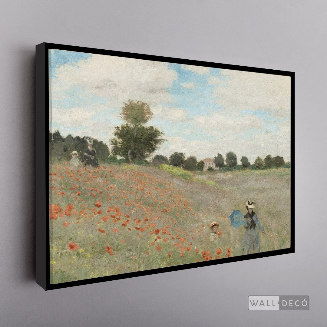 Cuadro Arte Clásico Campo de Amapolas – Monet con marco flotante negro mate